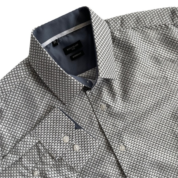 Rosso Milano Italy Modern Fit Allover Print Dress Shirt Gray XL 17.5 - Picture 1 of 6